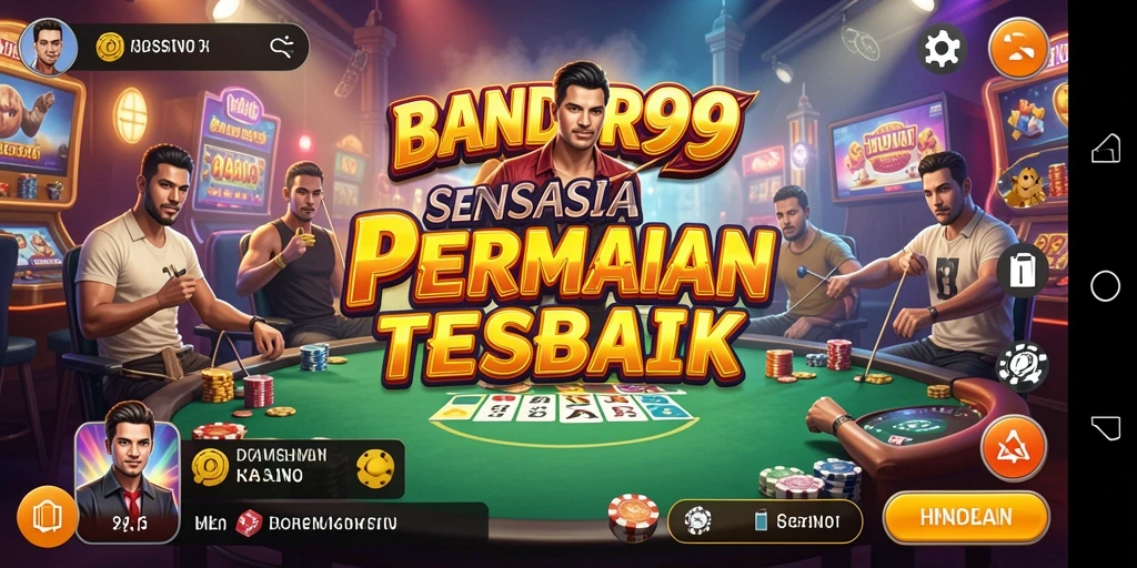 Menampilkan gameplay seru di BANDAR99 dengan suasana kasino real-time.