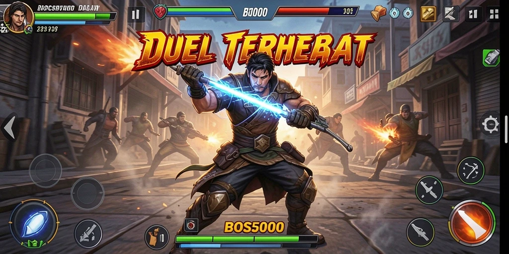 Tampilan gameplay yang menegangkan dalam pertarungan di BOS5000.