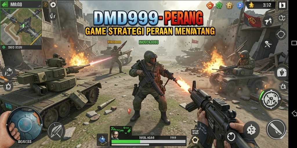 Screenshot gameplay DMD999 menampilkan strategi tempur yang intens.
