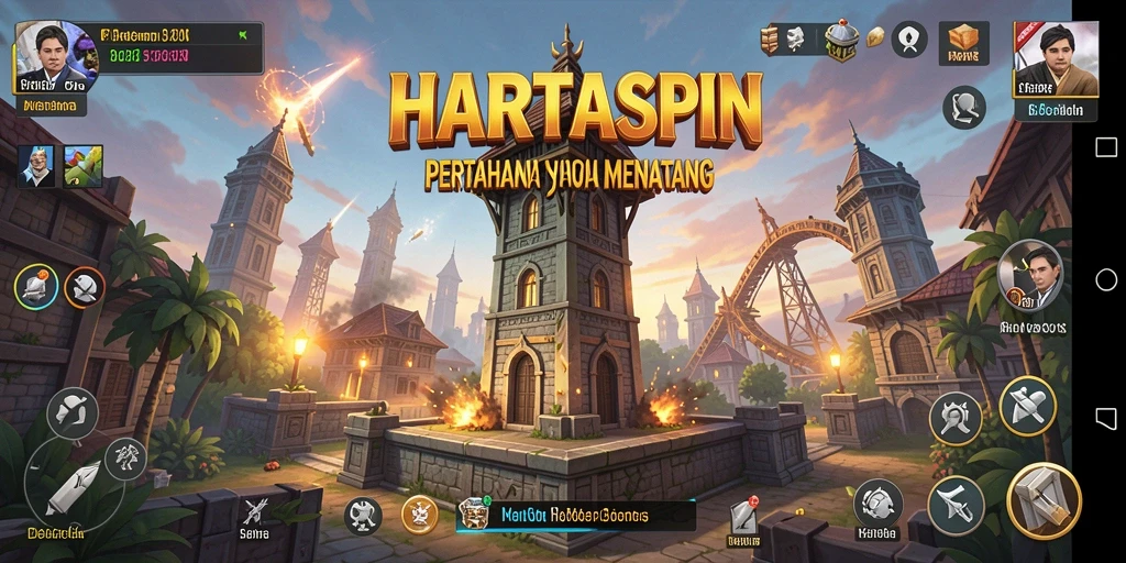 Tampilan gameplay menara pertahanan yang seru dan strategis di HARTASPIN.