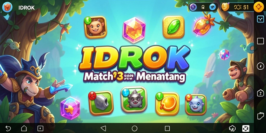 Screenshot gameplay IDROK yang menampilkan tantangan match-3.
