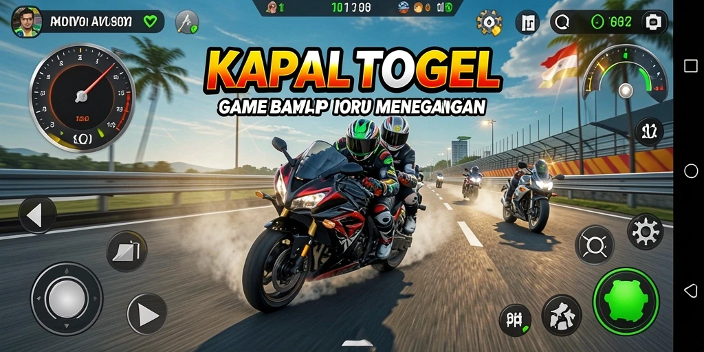 Tampilan gameplay menegangkan dengan balapan motor di trek menantang.