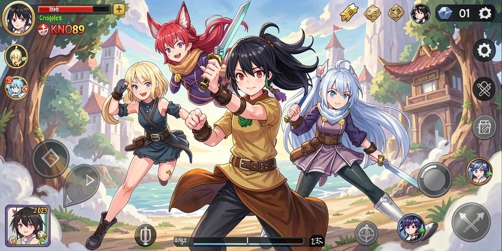 Screenshot menampilkan aksi seru dalam game Anime KNO89.