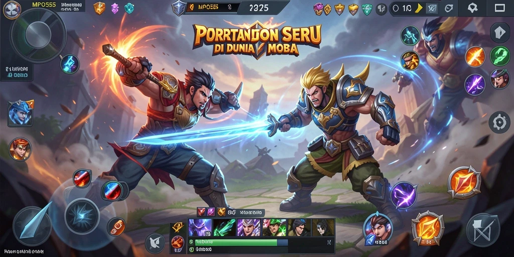 Menggambarkan aksi seru dalam pertandingan MOBA di MPO555.