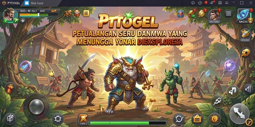 Tangkapan layar utama PTTOGEL menampilkan aksi petualangan mengasyikkan.