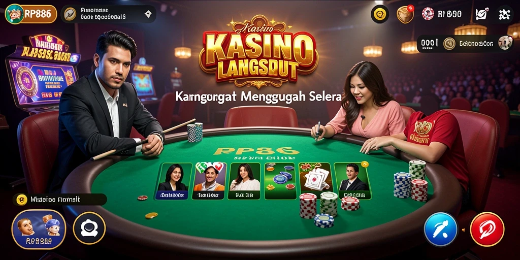 Screenshot gameplay RP886 menampilkan dealer langsung dan suasana kasino yang mendebarkan.