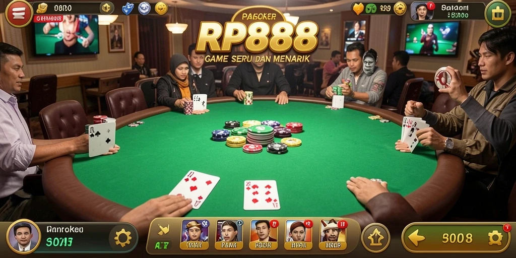 Tampilan seru dari gameplay Poker di aplikasi RP888.